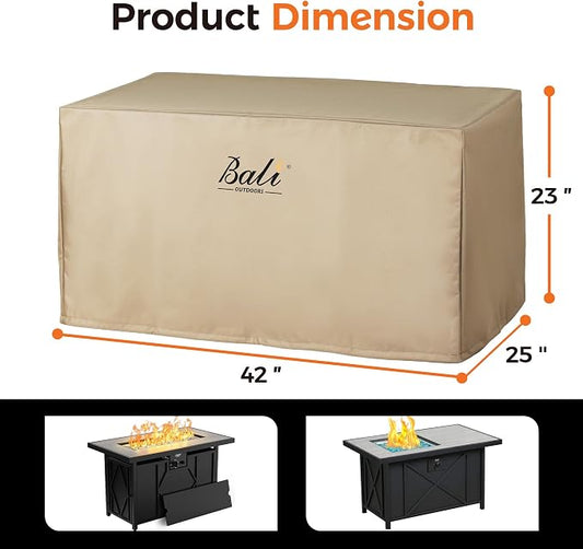 BALI OUTDOORS Rectangular Fire Pit Covers, Waterproof and Weather Resistant PVC Material, Khaki, 42.2" L x 24.2" W x 22.8" H