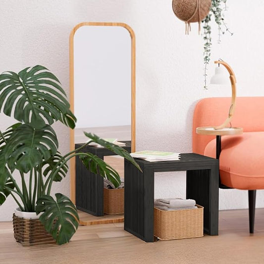 APRTAT Small Bamboo Dining Bench, 17inch Farmhouse Decor Indoor Kitchen Table Bench, Entryway Shoe Rack Bench, Outdoor Bench, Solid Bamboo Benches for Living Room, Hallway, Bedroom, Bathroom