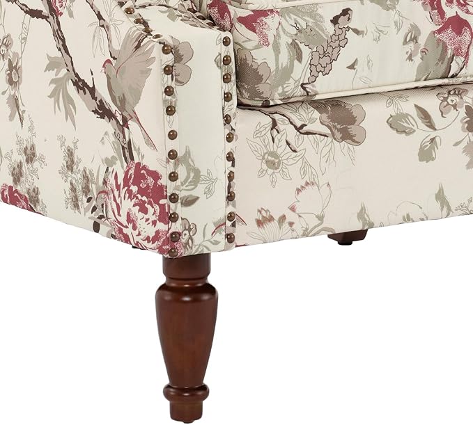 High Back Accent Chairs Set of 2, Floral Wingback Chair Fabric Upholstered Armchair for Living Room, Nailhead Trim Single Sofa Bedroom Reading Seat - Beige