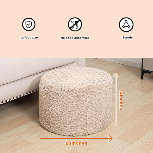 Round Pouf Ottoman 20 x 20 x 14 Inches Boho Poof Home Decor Floor Pouffe Ottoman Foot Rest for Couch Sofa Bean Bag Chairs Living Room Bedroom (Light Coffee)