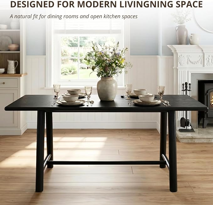 Ya-Home Black Dining Table, 69" Wood Kitchen Table with Solid Wood Legs, Seats 4-6, Modern Farmhouse Dinner Table for Dining Room Home Office, 69" L x 31.5" W x 30" H