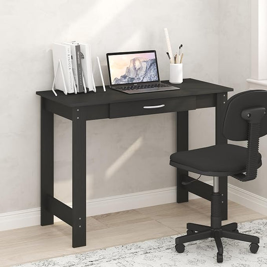 Furinno Jaya Desk, 39.2" Wide Computer Desk with H-Legs, Office Desk with Drawer, Writing Desk, with Drawer, for Home Office, Study Room, Dorm, Darkwood
