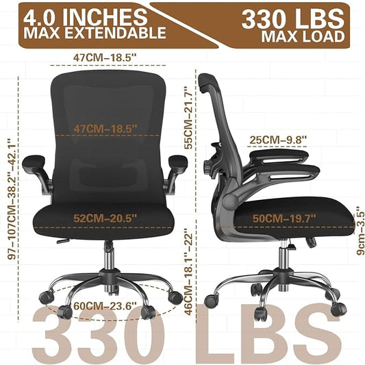 Ergonomic Office Chair for Long Hours, Padded Lumbar Support for Lower Back Relief, 330 lb Capacity, Comfortable Computer Desk Chair for Home Office, Computer & Study