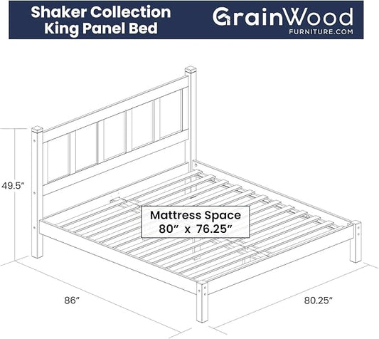 Grain Wood Furniture Shaker Solid Wood Panel Platform Bed, King Size, Cherry
