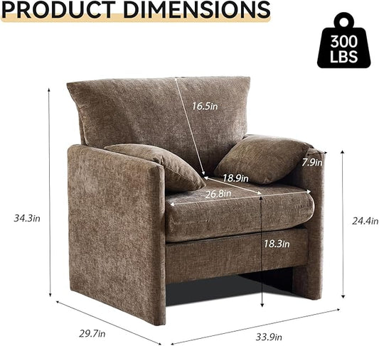 Chenille Oversized Armchair Set of 2, 34" Wide Accent Chair for Living Room Bedroom Modern Upholstered Lounge Chair Mid-Century Reading Chair Comfy Single Sofa Chair, Brown