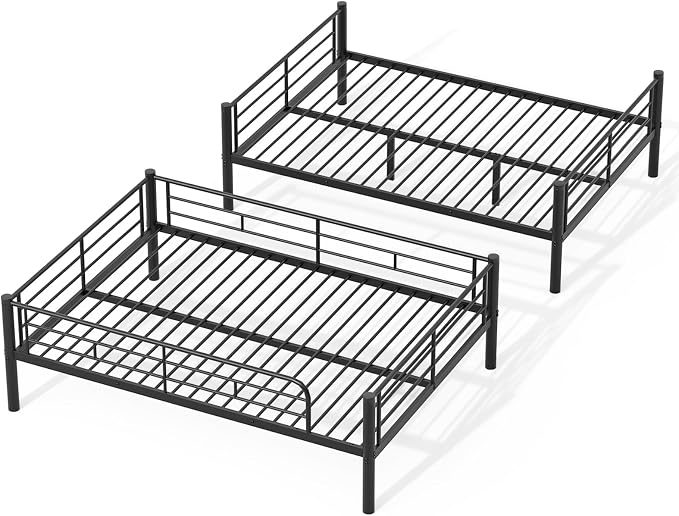 Mixcous Full Over Full Bunk Bed for Adults, Heavy Duty Metal Bunk Bed Frame, Convertible into 2 Full Beds, Noise-Free, Full-Length Guardrails & EVA Padded Ladder, No Box Spring Needed, Black