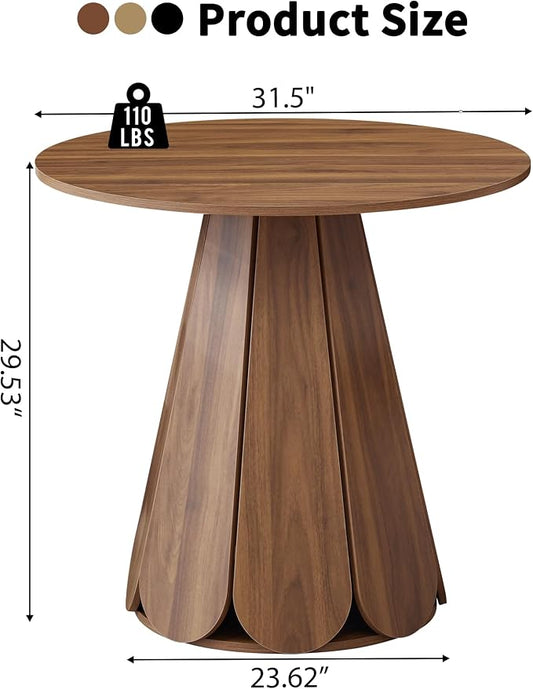 31.5 inch Small Round Dining Table, Modern Kitchen Table for 2 to 4 Person, Farmhouse Wood Circle Dining Room Tables with Pedestal Base, Space Saving Dinner Tables for Apartment, Small Space, Walnut