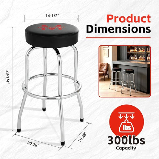 MaxWorks 51090 Swivel Bar Stool, Padded Seat with Chrome Plated Legs, Black, 300-Lb Capacity, 28-1/4" Tall, 14-1/2" Diameter Surface, Ideal for Garage, Shop, Workbench, Bar
