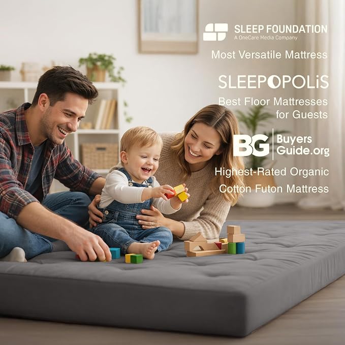 ZonLi Japanese Floor Futon Mattress King Size 76"x 80"100% Cotton Cover 6'' Thicken Tatami Mattress,Foldable Sleeping Pad,Portable Dormitory Tatami Mat,Roll Up Floor Lounger Bed for Adult (Grey)