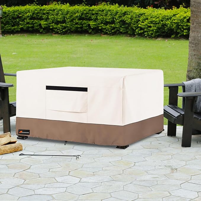 Fire Pit Cover Rectangular, Outdoor Heavy Duty 600D 100% Waterproof Tear-Resistant 52 Inch Fire Table Cover Rectangle, Patio Gas Fire Pit Table Covers, Beige 52" L x 34" W x 24" H