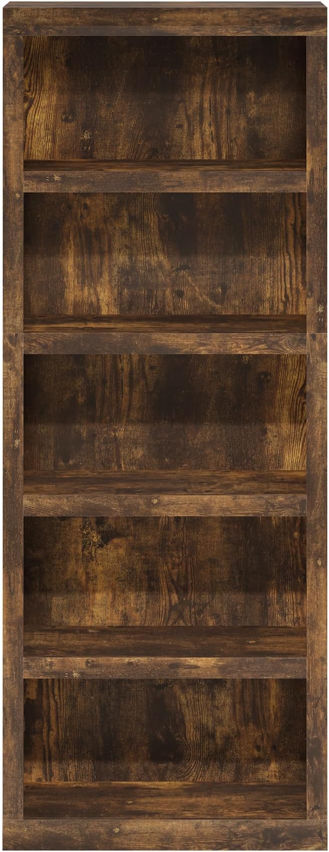 Furinno Rail Book Shelf, 5-Tier Bookshelf with Open Shelf, Bookcase with Classic Style Edges, 10 x 24.6 x 63.5, for Organization and Storage, for Living Room, Bedroom, Home Office, Amber Pine