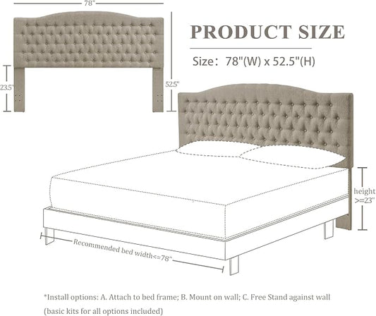 Furpopup Linen Upholstered Headboard King/Cal King Size Latest Model Wall Mount, Bed Frame Mount, Featuring High-Density Sponge Padding, Luxury Texture Easy Assembly Comfort and Style-Linen