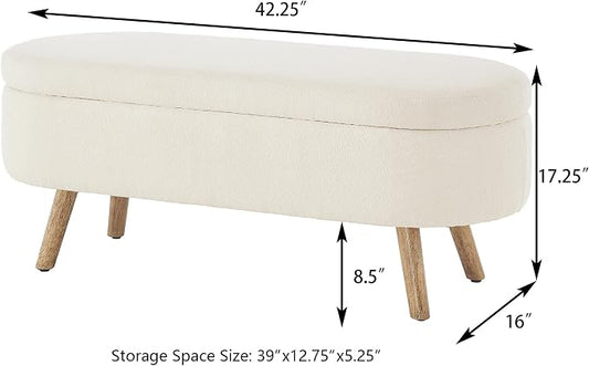 42.25" Ottoman with Storage, Storage Ottoman Bench with Safety Hinge, Foam End of Bed Bench, Upholstered Entryway Bench for Bedroom, Living Room & Window, Holds up to 330 lb, Ivory