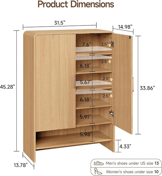 ONBRILL 6-Tier Shoe Storage Cabinet, 45'' Large Farmhouse Shoe Cabinet for Entryway, Modern Wooden Shoe Rack Organizer with Doors and Shelves, for Front Door Hallway (Oak)