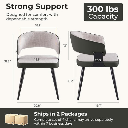 Dining Chairs Set of 4, Modern Upholstered Kitchen & Dining Room Chairs with Breathable Woven Fabric, Easy to Assemble & Clean for Dining Room, Restaurant, Cafe