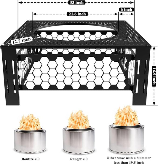 Surround Tabletop Use for Solo Stove Bonfire Ranger Mesa, Fire Pit Surround Table Square, Accessories for Solo Stove, Indoor Outdoor Use, Thick Metal Black