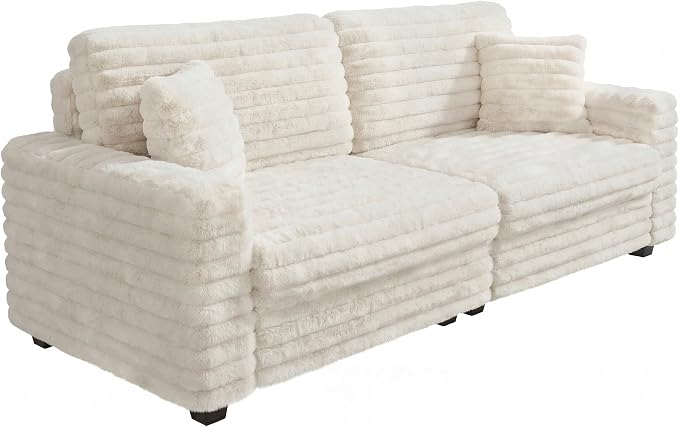 78.7" Corduroy Love Seat Sofa, Cloud Deep Seat Couch with Legs 2 Pillows, Fluff Corduroy Loveseat for Small Space, Living Rooms and Apartment, Beige