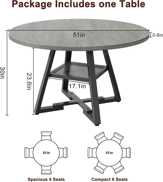 Jocoevol 51" Round Dining Table for 6,Kitchen Dining Room Circle Dinner Pedestal Table,Space Saving Wood Kitchen & Dining Room Furniture (Grey, 51In)