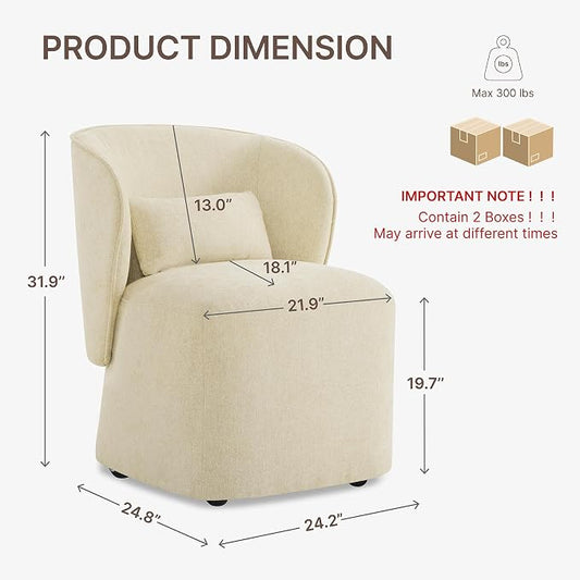 KISLOT Upholstered Dining Chairs with Wheels, Easy Assembly Stain Resistant Fabric Modern Barrel Armchair with Lumbar Cushion, Dining Room Chairs for Kitchen Living Room Bedroom, Sand, Set of 2