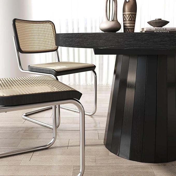 homary Extendable Dining Table for 6 Round to Oval 39"-55", Solid Wood Kitchen Table for 4-6 People, Space-Saving Design for Small Spaces & Family Gatherings