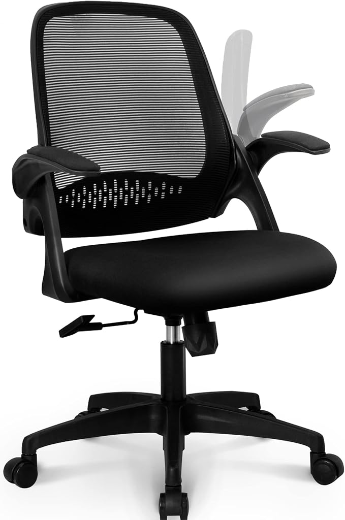 NEO CHAIR Office Desk Chair Computer Gaming Ergonomic Lumbar Back Support with Flip-up Padded Armrest Adjustable Height and Wheels for Home Vanity Bedroom Study (All Black)