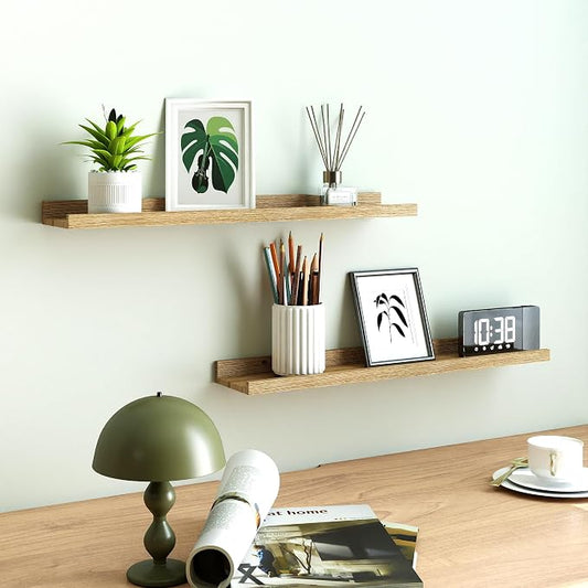 Floating Shelves for Wall Decor, Long Wall Mounted Storage Shelf for Bedroom, Living Room, Bathroom, Kitchen, Nursery, Display Picture Ledge Shelf with Lip Set of 2-24 Inches, Oak