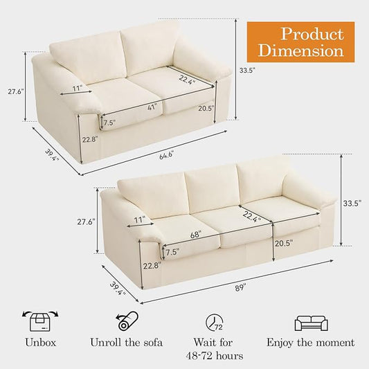Oversized Boneless Couch Sets, Modern 3 Seater Sofa with 2 Loveseat Sofas, Floor Cloud Couch Sets with Extra Comfy Soft Deep Seats for Living Room, Apartment, No Assemby, Set of 3, Beige