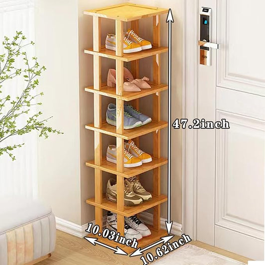 Bamboo Shoe Rack - Vertical Shoe Rack for Small Spaces, Tall Narrow Shoe Rack Organizer for Closet Entryway Corner Garage and Bedroom,Skinny Shoe Shelf Free Stackable DIY - Space Saving Storage
