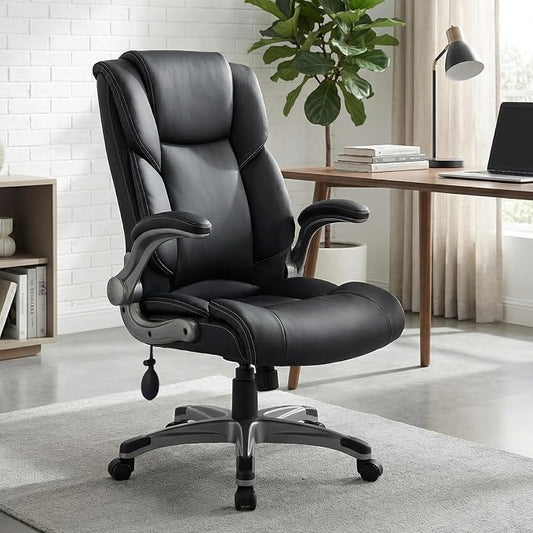 COLAMY Ergonomic Executive Office Chair, High Back Desk Chair with Adjustable Lumbar Support, Flip-Up Armrests & Thick Seat Cushion, 90°–110° Reclining Computer Chair for Home Office,Set of 2