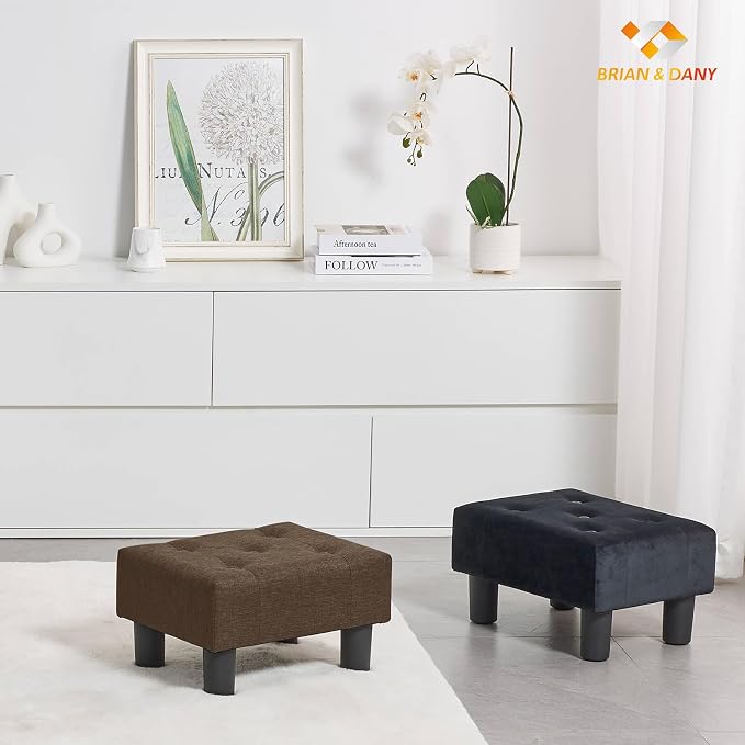 BRIAN & DANY Small Foot Stool, Linen Foot Stools with Legs, Stable Small Footstool for Living Room, Brown