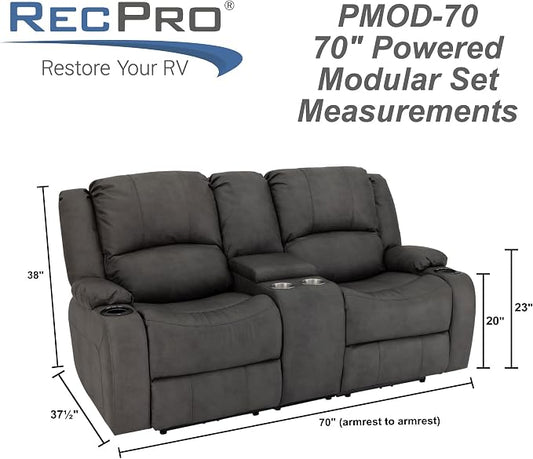 RecPro Charles 70" RV Wall Hugger Reclining Sofa | Gunmetal