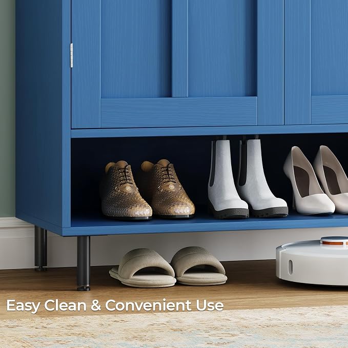 Shoe Storage Cabinet with 2 Doors, 6-Tier Shoe Cabinet with 3 Adjustable Shelves and Metal Legs, 45'' Tall Shoe Rack Organizer Cabinet for Entryway, Front Door, Blue