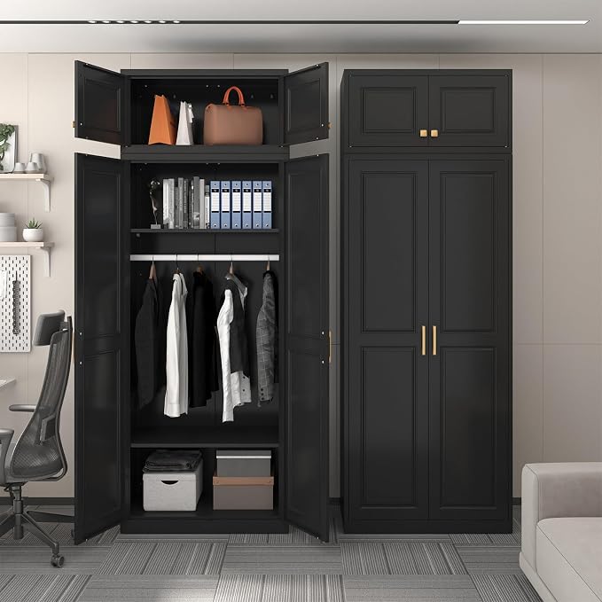SteeLoong 15" Wall Storage Cabinet,Black Bathroom Wall Mounted Cabinet,Metal Armoire Wardrobe Closet Storage Cabinets for Basement,Livingroom Home Office