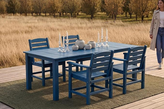 Perli™ 5-Piece Outdoor Dining Set, All-Weather HDPE Patio Furniture with 4 Armrest Chairs and Rectangular Table, UV-Resistant 4-Person Set for Deck, Backyard, Blue