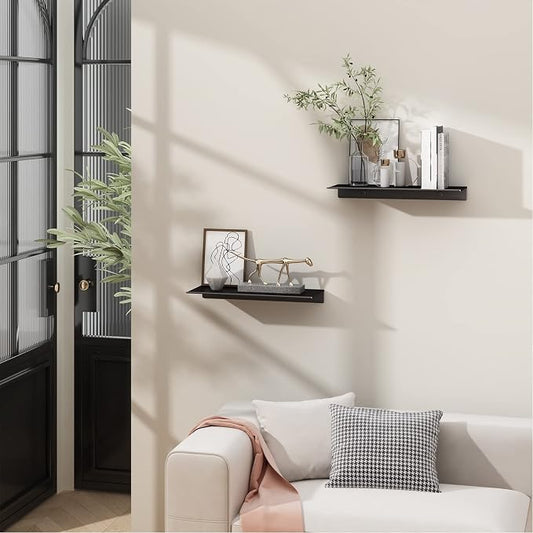 Danpoo 12 inch Metal Floating Shelves for Wall Organizer & Storage, Display Shelves for Bathroom, Living Room, Kitchen, Bedroom(Matte Black, 2-Pack)