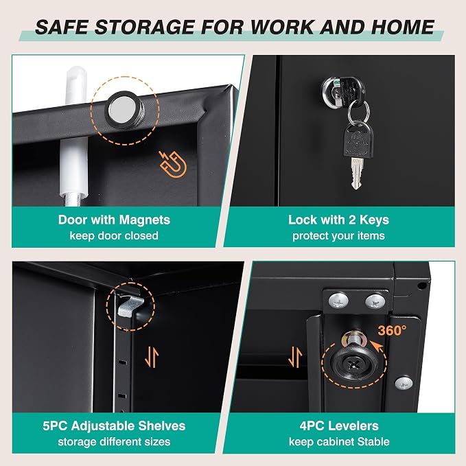 SISESOL Wide & Deep Metal Storage Cabinet with 2 Doors and 5 Adjustable Shelves,72x36x18 Garage Storage Cabinet,Tall Black Locking Metal Cabinets with Lock,Steel Locked Cabinets for Home,Office,Garage