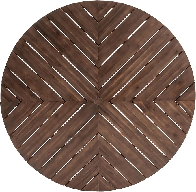 Quarte 7-Piece Patio Dining Table Set, Round Dining Table with 1.96" Umbrella Hole, Outdoor Wooden Patio Furniture Set for Garden, Backyard and Pools (Mocha-7)