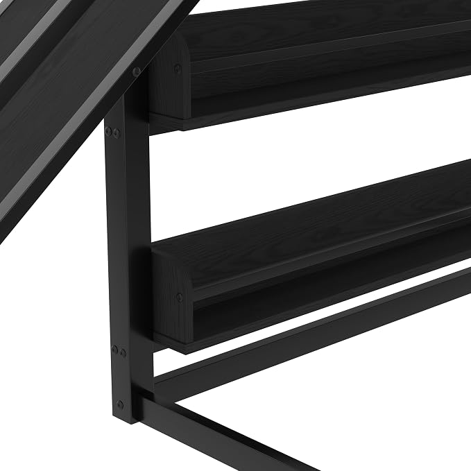 Bellemave Full Over Full Bunk Bed with Basketball Hoop, Pull-up Rings and Climbing Wall, Low Profile Bunk Bed with Slide and Bookcase, Heavy Duty Bunk Beds with Guardrail, Metal Black