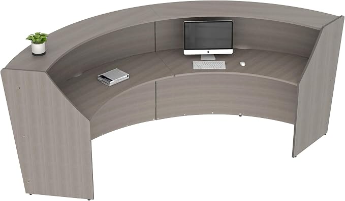 Linea Italia Curved Modern Office Desk Easy to Assembly 2 Panel Reception Counter for Lobby, Salon, 124" x 49", Ash