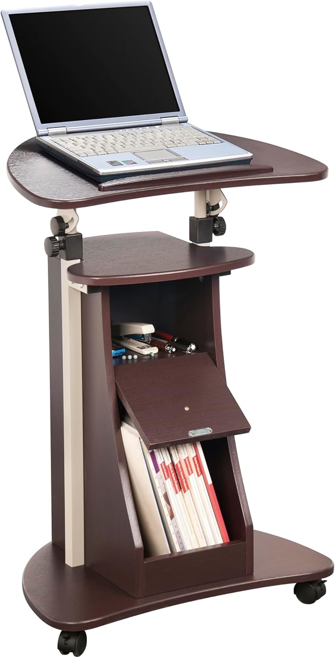 Techni Mobili Sit-to-Stand Rolling Adjustable Storage Medical Laptop Computer Cart, Chocolate, B005