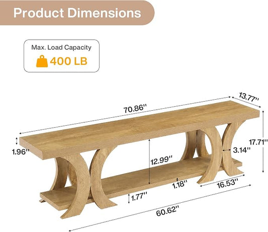 Tribesigns 70.87" Extra Long Entryway Bench, Farmhouse Entryway Bench with Shoe Storage, Wooden Seating with Curved Legs for Living Room, Bedroom, Hallway, Foyer, Easy Assembly