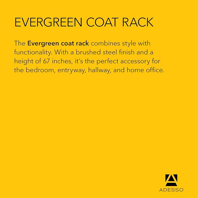 Adesso Evergreen Coat Rack with Brushed Steel Finish – Space-Saving Entryway Organizer Perfect for Coats, Bags, Purses and Hats – 6 Hooks, 67" Tall