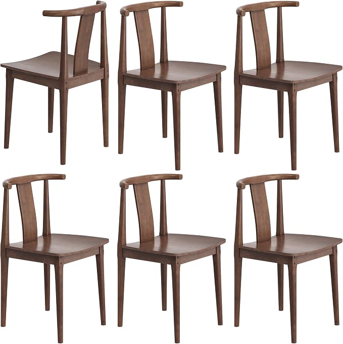 EYYTHUNG Wood Dining Chairs Set of 6, Farmhouse Kitchen Chairs with Curved Back Mid Century Wishbone Dining Chairs for Dining Room/Kitchen, Brown