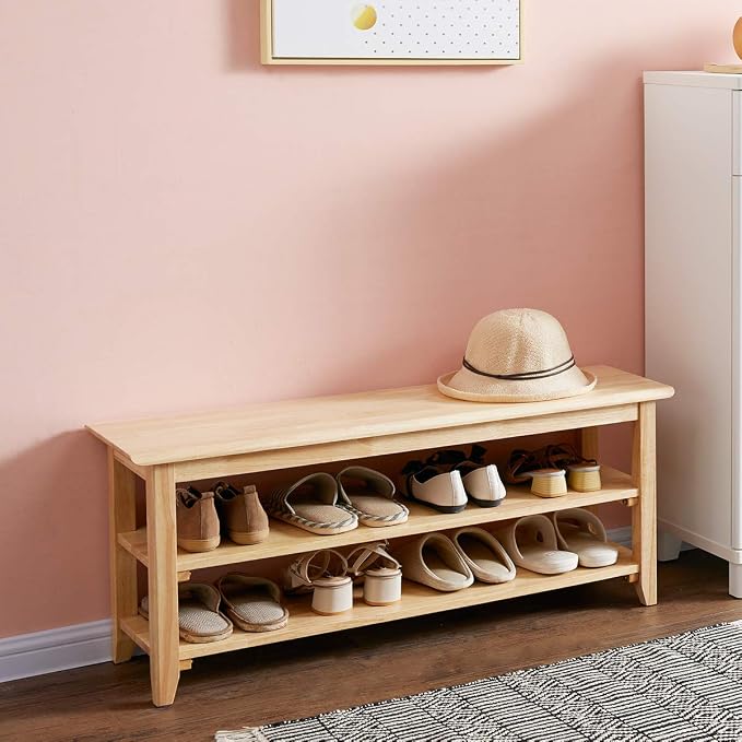 XKZG Shoe Rack Bench Wooden Shoe Storage Bench Simple Style Wood Entryway Bench (Natural,39.4")