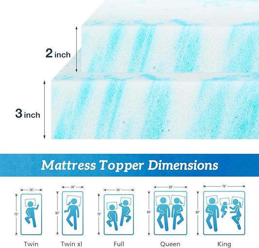Sweetcrispy Mattress Topper California King, 2 Inch Thick Memory Foam Gel Infused Cooling Pad for Pressure Relieve for Bed, Sleeper Sofa, RV, Camper, CertiPUR US Certified, Ventilated and Breathable