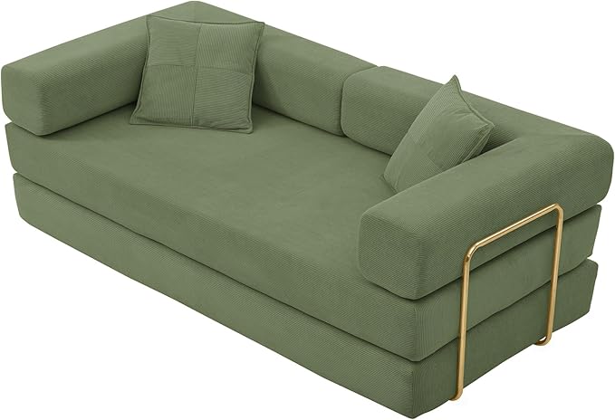 HANXIN 78 Inch Convertible Sleeper Sofa Bed, Folding Floor Mattress Couch with Fixed-Shape Frame, Futon Boneless Couch Lounge Loveseat with Pull Out Bed, No Assembly Required (Green)