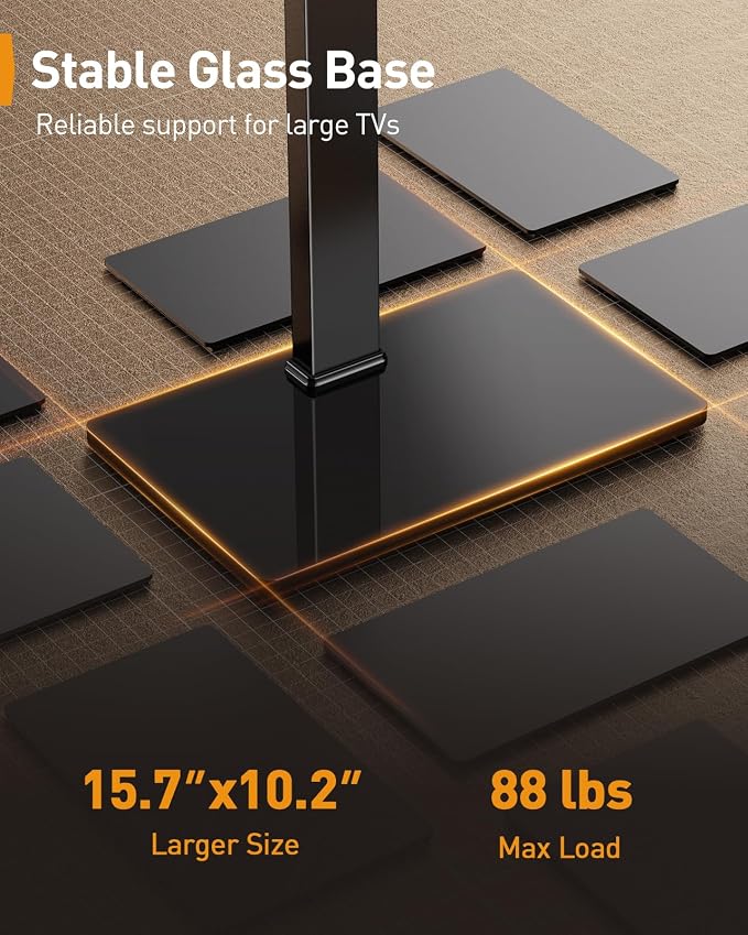Perlegear Universal Swivel TV Stand with LED Lights for 30–70 inch TVs, Height Adjustable Table Top TV Stand with Tilt, Tempered Glass Base, Holds up to 88 lbs, Max VESA 400x400mm, PGTVS32B