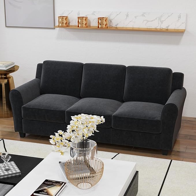 Bonzy Home 80.7" Black Couch, 3 Seater Sofa for Living Room, Modern Comfy Couches with Thick Cushion for Home Apartment Office