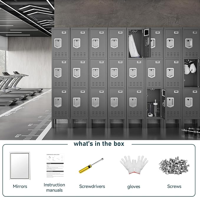 BUTISOW Metal Lockers - 66" Height Steel Lockers for Employees with 3 Door Storage Locker with Card Slot for Employees Gym School Home Office Garage - Assembly Required
