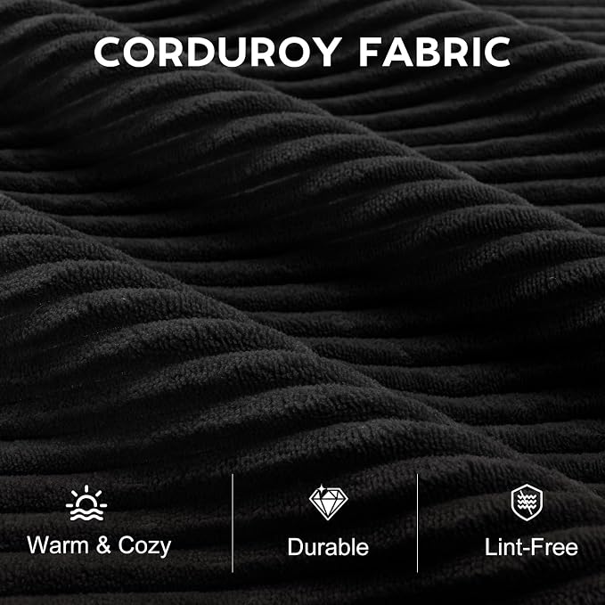 118" Sectional Boneless Oversize Modular Couches, Curved Cloud Sectional Sofa for Living Room, Corduroy L Shape Deep Seat Sofa with Ottoman & 3 Throw Pillows, No Assembly Required,Black